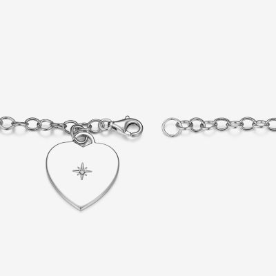 Sterling Silver 7.25 Inch Solid Cable Heart Link Bracelet