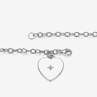 Sterling Silver 7.25 Inch Solid Cable Heart Link Bracelet