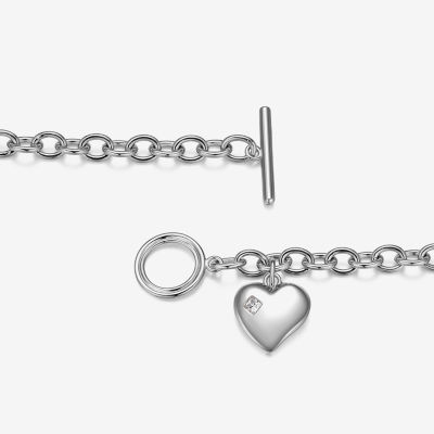 Sterling Silver 7.25 Inch Solid Cable Heart Link Bracelet