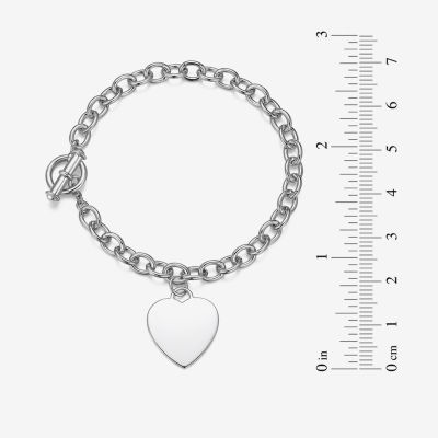 Sterling Silver 7.25 Inch Solid Cable Heart Link Bracelet