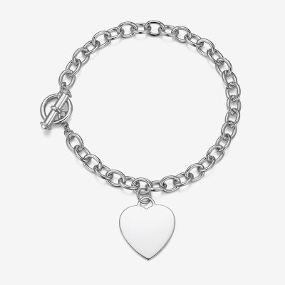 Sterling Silver 7.25 Inch Solid Cable Heart Link Bracelet