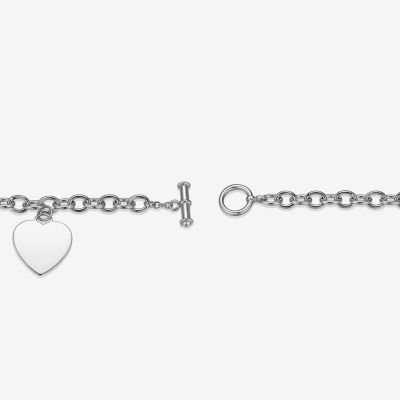 Sterling Silver 7.25 Inch Solid Cable Heart Link Bracelet