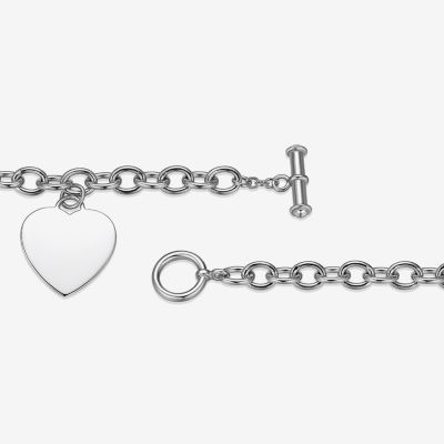 Sterling Silver 7.25 Inch Solid Cable Heart Link Bracelet