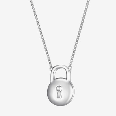 Womens Sterling Silver Round Pendant Necklace