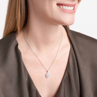 DiamonArt® Womens White Cubic Zirconia Sterling Silver Starburst Pendant Necklace