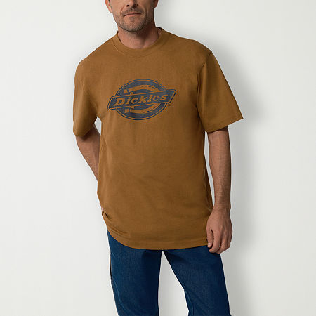 Dickies Heavyweight Logo Mens Crew Neck Short Sleeve Relaxed Fit Graphic T-Shirt, Large, Brown