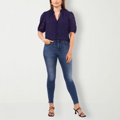 Sam And Jess Womens V Neck Elbow Sleeve Blouse JCPenney