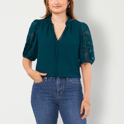 Sam And Jess Womens V Neck Elbow Sleeve Blouse