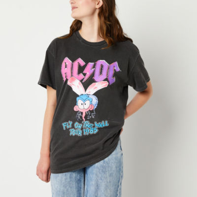New World Juniors Acdc Fly On The Wall Oversized Tee Womens Short Sleeve Graphic T-Shirt