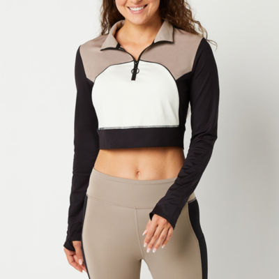Sports Illustrated Womens Long Sleeve Crop Top, Color: Taupe Colorblock ...