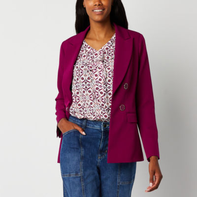 Liz Claiborne Womens Regular Fit Double Breasted Blazer, Color Berry Purple JCPenney