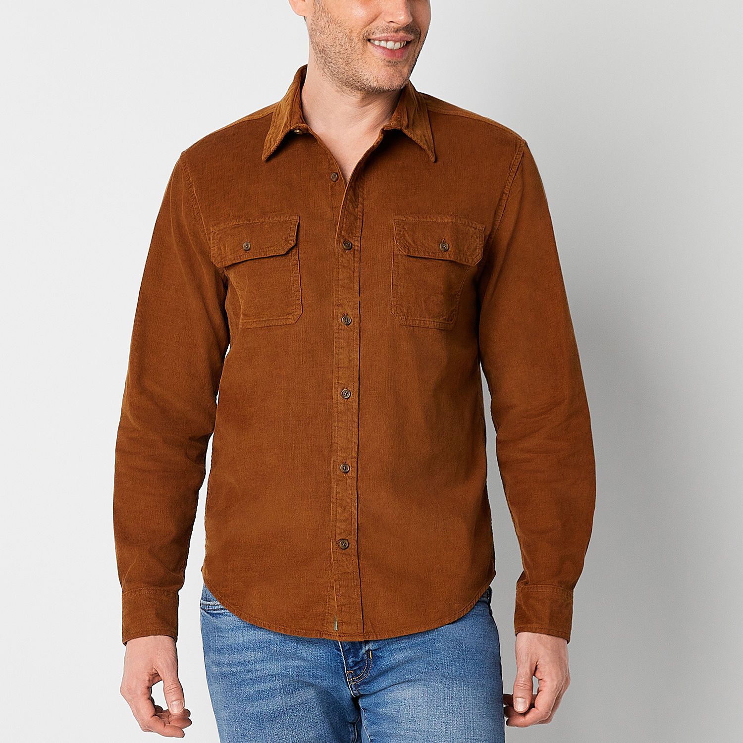mutual weave Mens Regular Fit Long Sleeve Button-Down Corduroy Shirt ...