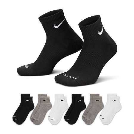 Nike Everyday Plus Cushioned Unisex Adult Breathable Multi-pack 6 Pair Quarter Ankle Socks In Gray