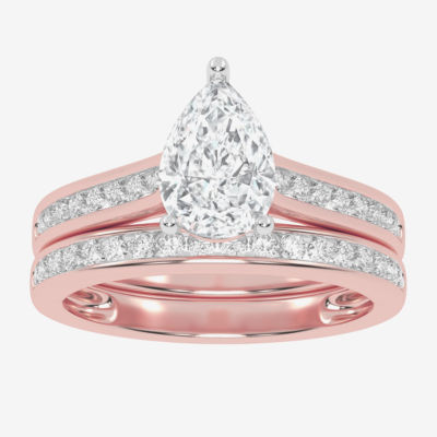 (G / Vs2-Si1) Womens 1 1/2 CT. T.W. Lab Grown White Diamond 10K Rose Gold Pear Side Stone Bridal Set