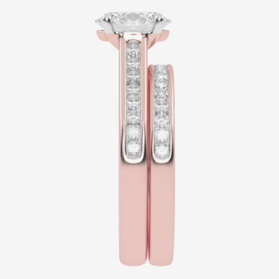 (G / Vs2-Si1) Womens 1 1/2 CT. T.W. Lab Grown White Diamond 10K Rose Gold Oval Side Stone Bridal Set