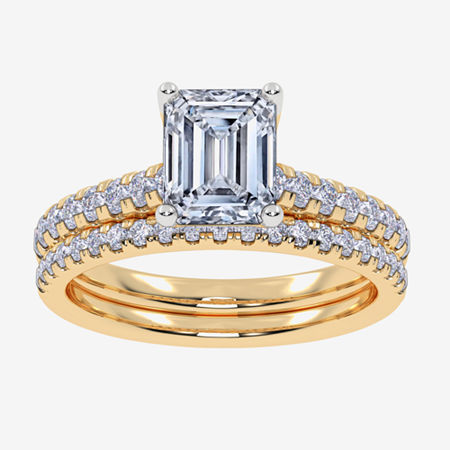 (H-I / Si2-I1) Womens 1 1/2 CT. T.W. Lab Grown White Diamond 10K Gold Side Stone Bridal Set, 8, Yellow