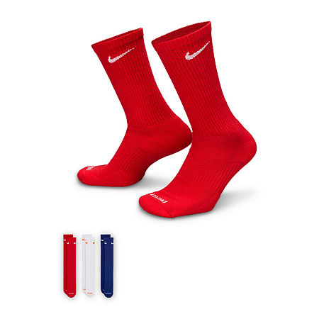 Nike Everyday Plus Cushioned Unisex Adult 3 Pair Crew Socks, Large, Red
