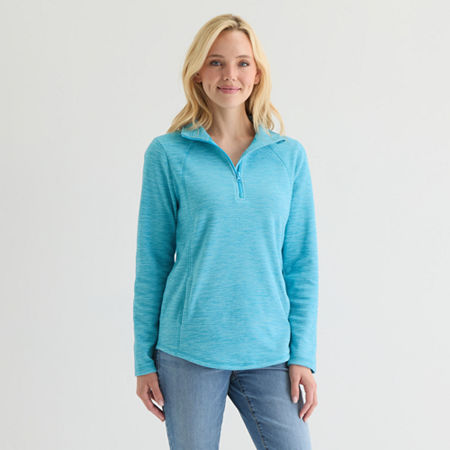 St. John's Bay Womens Long Sleeve Quarter-zip Pullover In Blue