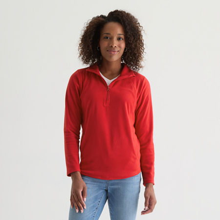 St. John's Bay Womens Long Sleeve Quarter-zip Pullover In Red