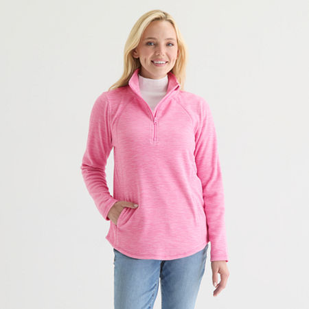 St. John's Bay Womens Long Sleeve Quarter-zip Pullover In Pink