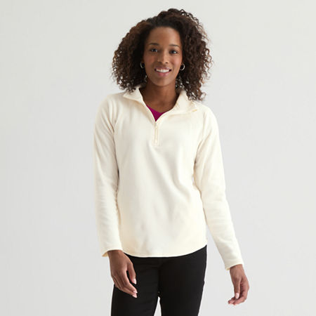 St. John's Bay Womens Long Sleeve Quarter-zip Pullover In White