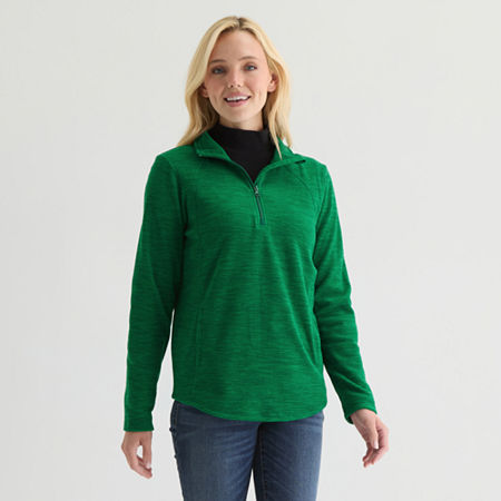 St. John's Bay Womens Long Sleeve Quarter-zip Pullover In Green
