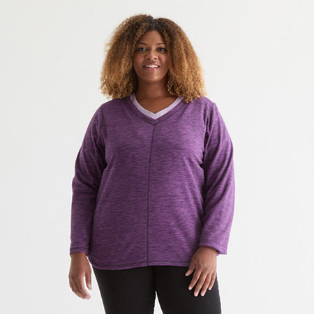 St. John's Bay Womens Polar Fleece V Neck Long Sleeve Plus Sweatshirt In Purple