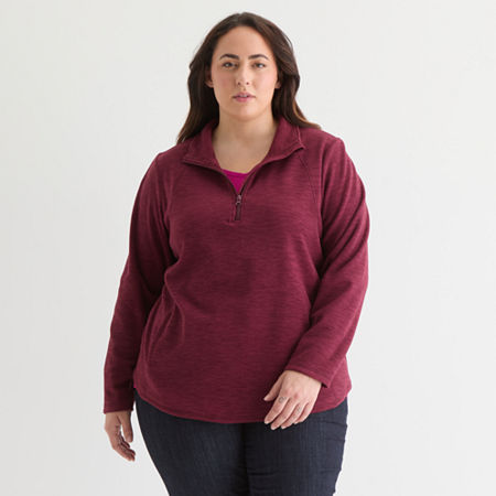 St. John's Bay Womens 1/4 Zip Polar Fleece Long Sleeve Plus Sweatshirt In Red