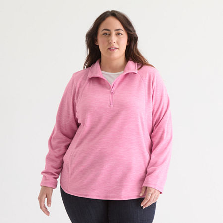 St. John's Bay Womens 1/4 Zip Polar Fleece Long Sleeve Plus Sweatshirt In Pink