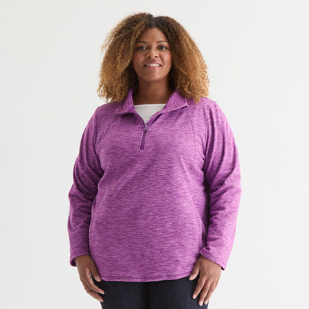 St. John's Bay Womens 1/4 Zip Polar Fleece Long Sleeve Plus Sweatshirt In Purple