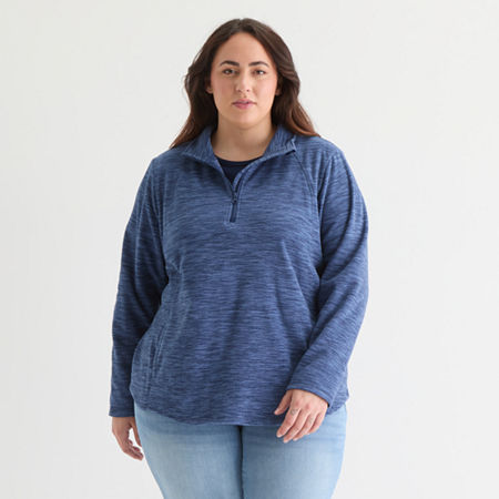 St. John's Bay Womens 1/4 Zip Polar Fleece Long Sleeve Plus Sweatshirt In Blue