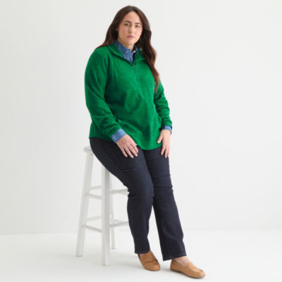 St. John's Bay Womens 1/4 Zip Polar Fleece Long Sleeve Plus Sweatshirt