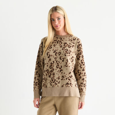 Xersion Womens Oversized Super Soft Fleece Graphic Crewneck Sweatshirt Tall