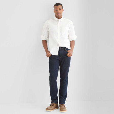 mutual weave Mens Long Sleeve Relaxed Oxford Button-Down Shirt, Large, White