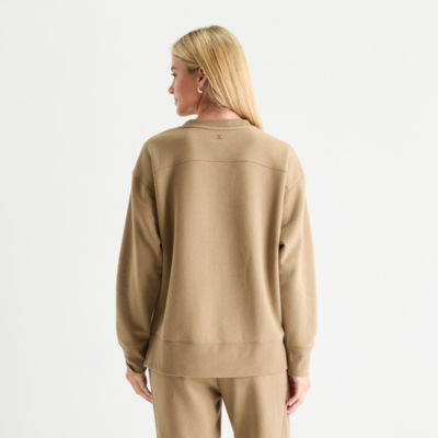 Xersion Womens Oversized Super Soft Fleece Crewneck Sweatshirt