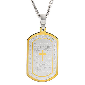 P. Blake Stainless Steel Dog Tag Cross Necklace for Men Boys Lord’s Prayer/Bible Verse Pendant with Wheat Chain 24 Inches