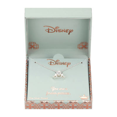 Disney Classics Womens Crystal Pure Silver Over Brass Crown Pendant Necklaces