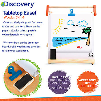 3-in-1 Folding Tabletop Easel with Chalkboard, Whiteboard, and