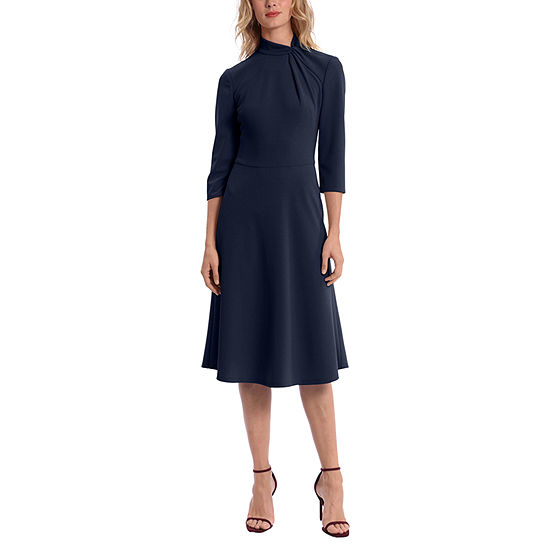 Ivy & Blue 3/4 Sleeve Midi Fit + Flare Dress, Color: Twilight Navy ...