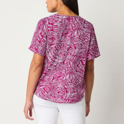 Liz Claiborne Tall Womens V Neck Short Sleeve Blouse