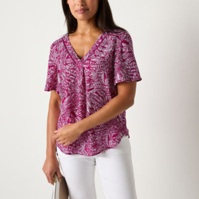 Liz Claiborne Tall Womens V Neck Short Sleeve Blouse