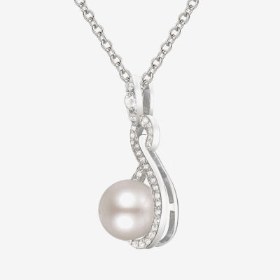 Womens White Cultured Freshwater Pearl Sterling Silver Pendant Necklace