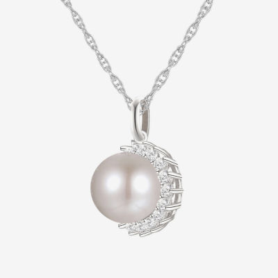 Womens White Cultured Freshwater Pearl Sterling Silver Pendant Necklace