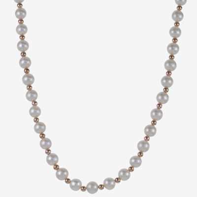 Womens White Cultured Freshwater Pearl 14K Rose Gold Strand Necklace