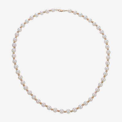 Womens White Cultured Freshwater Pearl 14K Rose Gold Strand Necklace