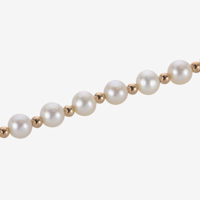 Womens White Cultured Freshwater Pearl 14K Rose Gold Strand Necklace