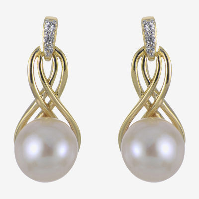 White Cultured Freshwater Pearl 14K Gold Over Silver Drop Earrings