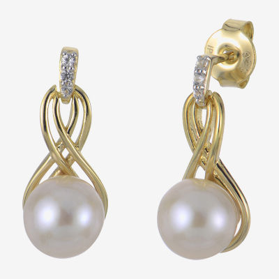 White Cultured Freshwater Pearl 14K Gold Over Silver Drop Earrings