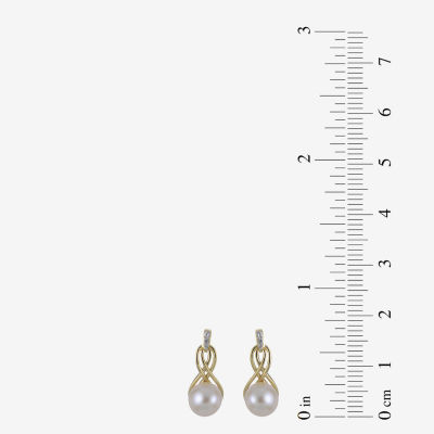 White Cultured Freshwater Pearl 14K Gold Over Silver Drop Earrings