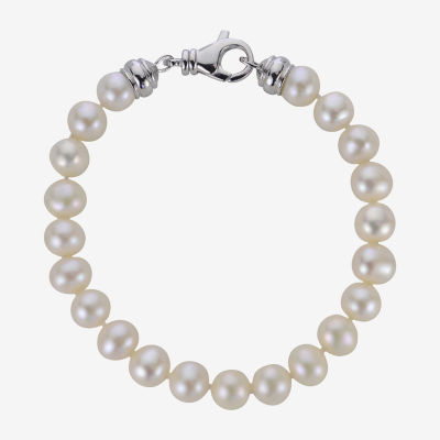 Womens White Cultured Freshwater Pearl Sterling Silver Strand Bracelet